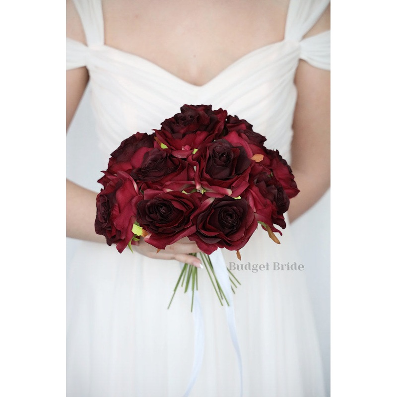 15 Burgundy Rose Stems – $90.00