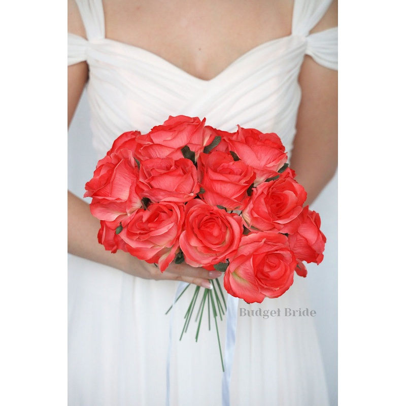 15 Coral Rose Stems – $90.00