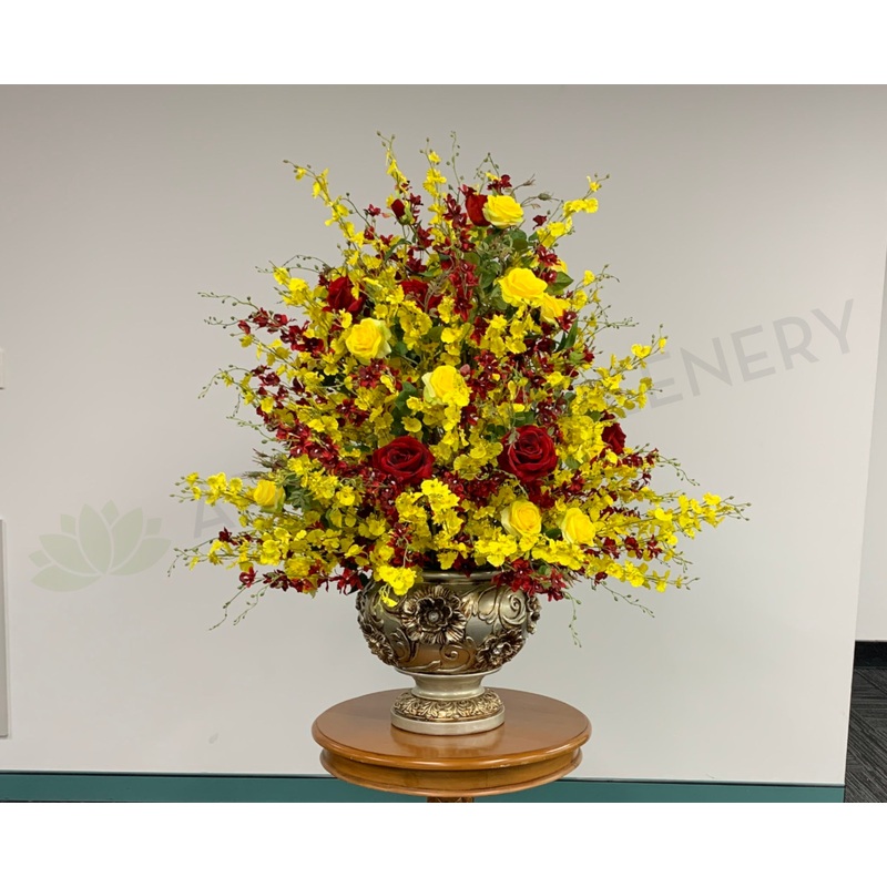 FA1131 – Yellow & Red Orchids & Roses Floral Arrangement 100cm Tall (Ref: Roshana)