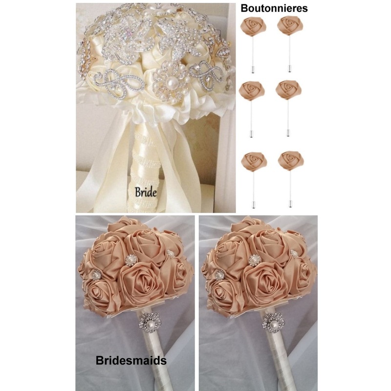 10pcs Satin Rose Brooch Bouquet PACK- 003