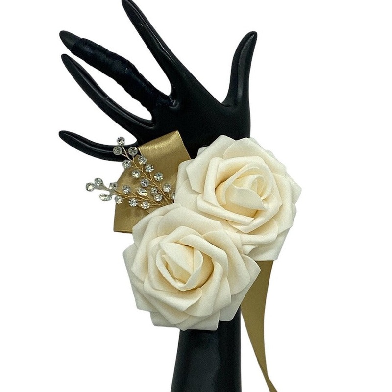 Dark Ivory Gold ~ Customized Wrist Corsage l Real Touch Roses l Prom l Formal l Mothers l Grandmothers COR-004