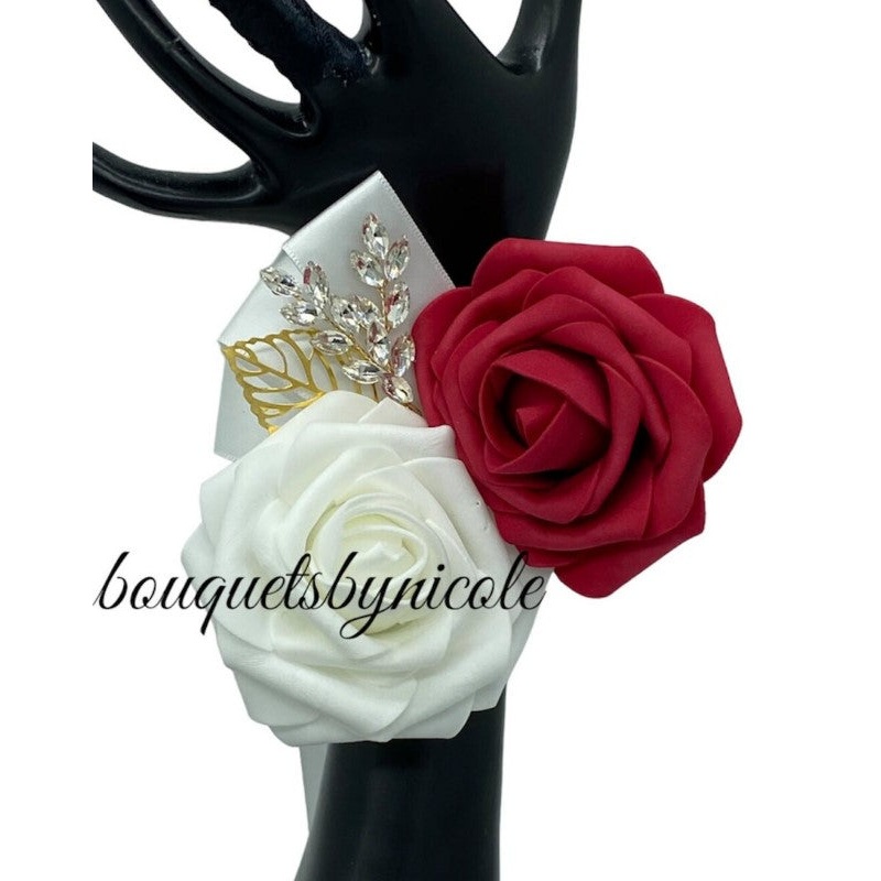 Dark Red ~ Customized Wrist Corsage l Real Touch Roses l Prom l Formal l Mothers l Grandmothers COR-014