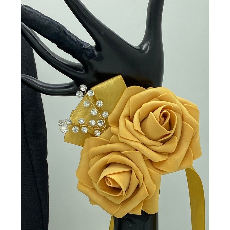 Dark Yellow ~ Customized Wrist Corsage l Real Touch Roses l Prom l Formal l Mothers l Grandmothers COR-008