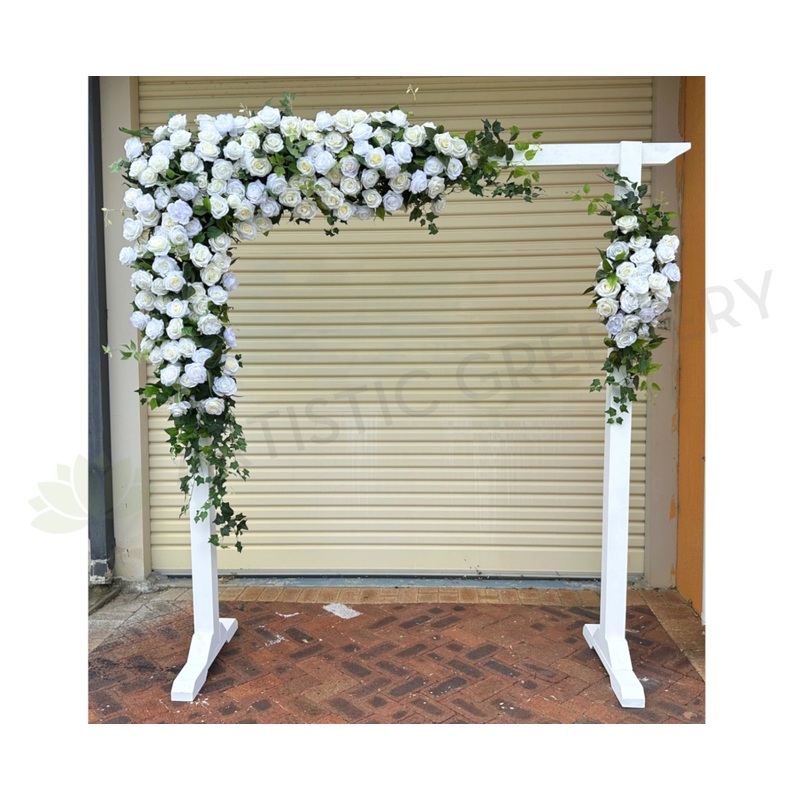 For Hire – White Wooden Wedding Arbor with Flowers (Code: HI0062)