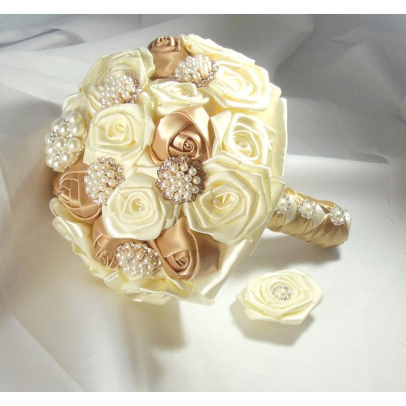 GOLDIE~EMR Satin Rose Brooch Bouquet or DIY KIT