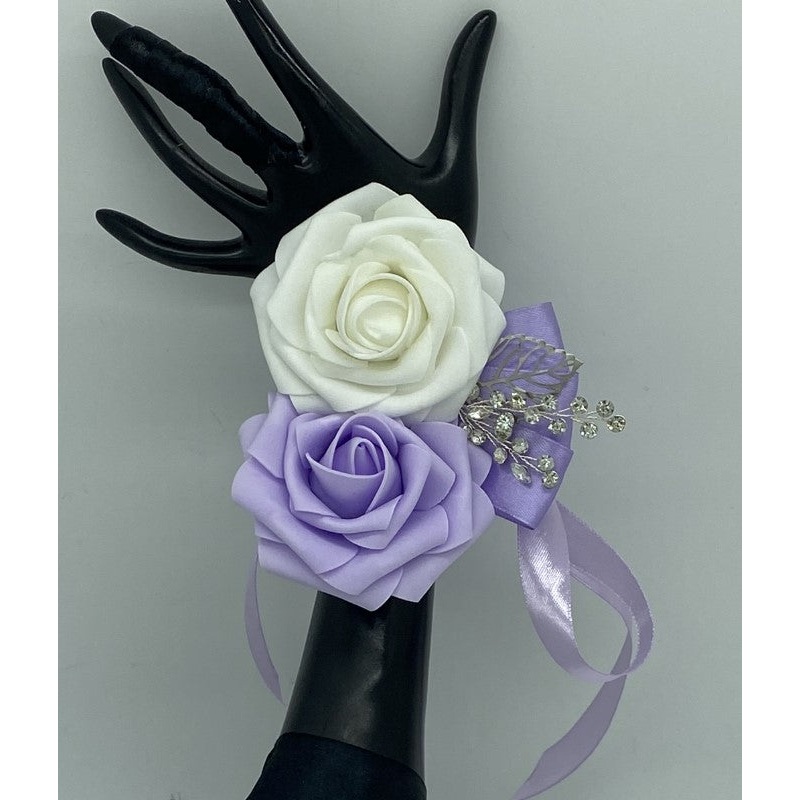 Lavender White ~ Customized Wrist Corsage l Real Touch Roses l Prom l Formal l Mothers l Grandmothers COR-015