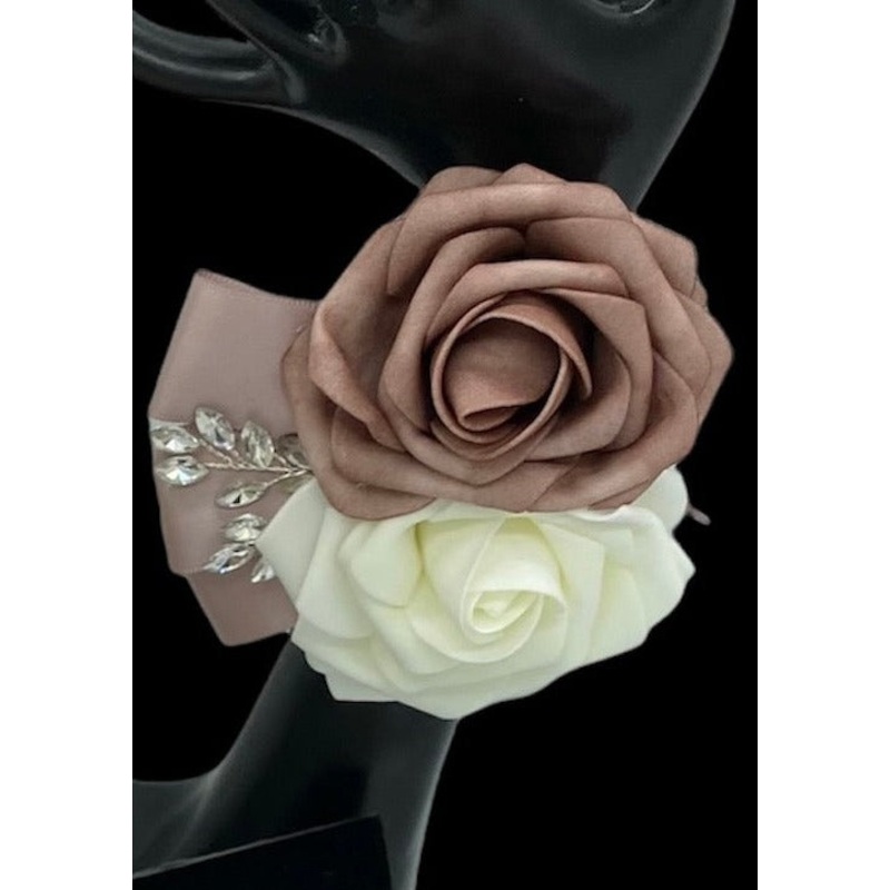 Mauve White ~ Customized Wrist Corsage l Real Touch Roses l Prom l Formal l Mothers l Grandmothers COR-011