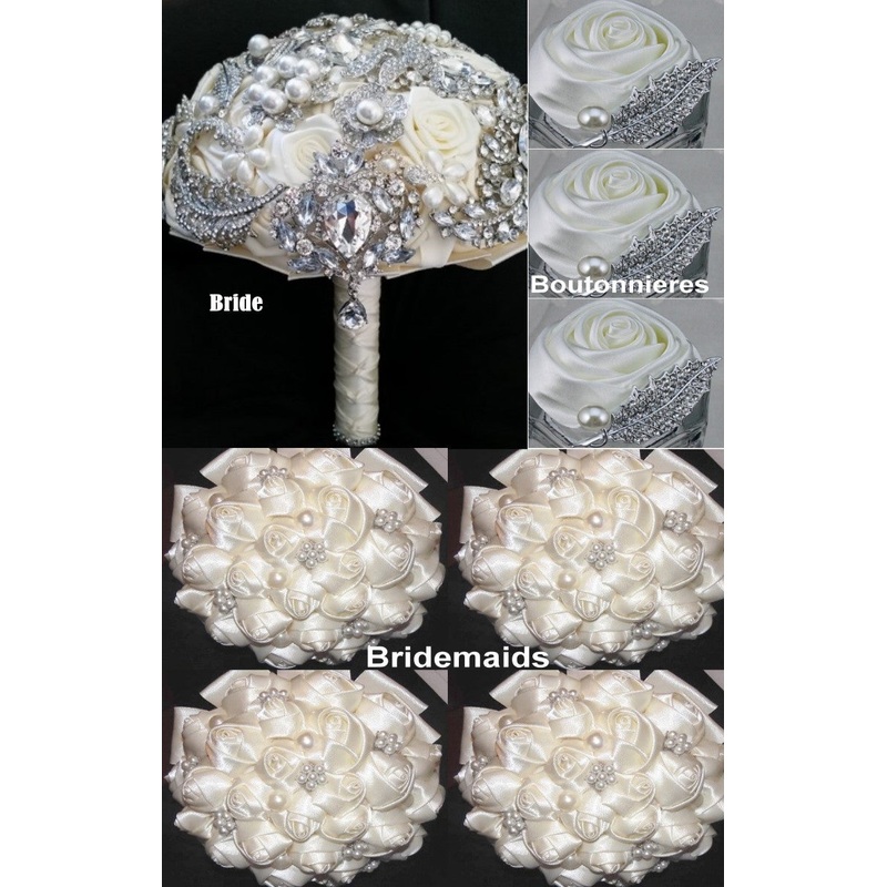 10pcs Satin Rose Brooch Bouquet PACK- 020