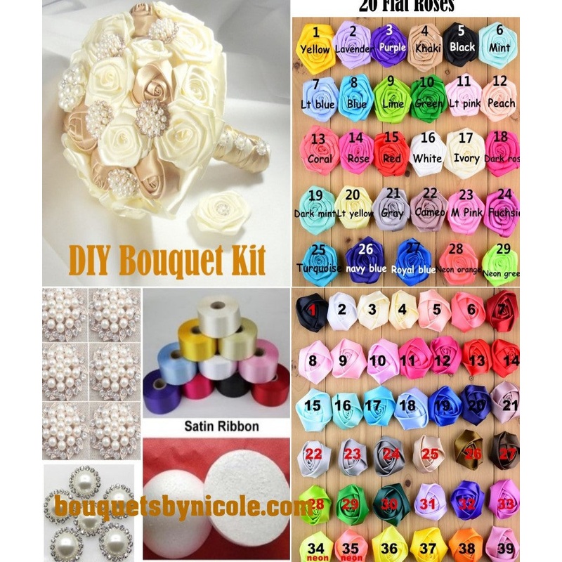 DIY Brooch Bouquet Kit Satin Roses KIT-Goldie
