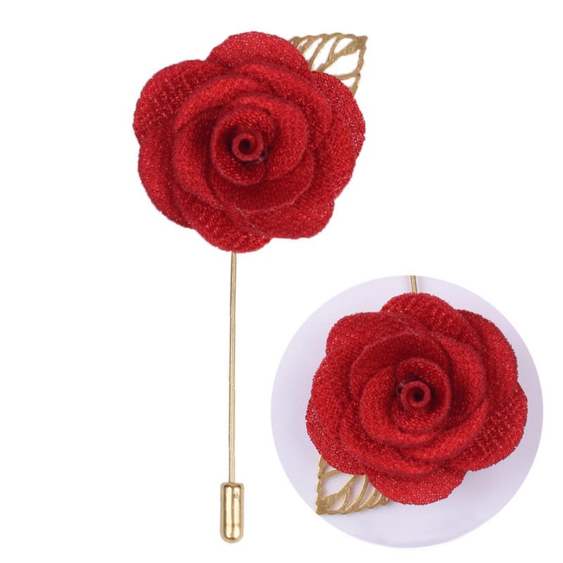 Fabric Rose Flower Boutonniere, Lapel Pin Formal Wear Wedding Prom BOUT- XH011
