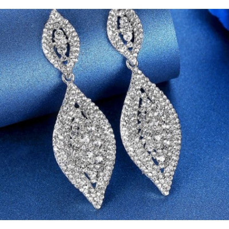 MEC-004 Crystal Long Drop Earrings Bridal Wedding