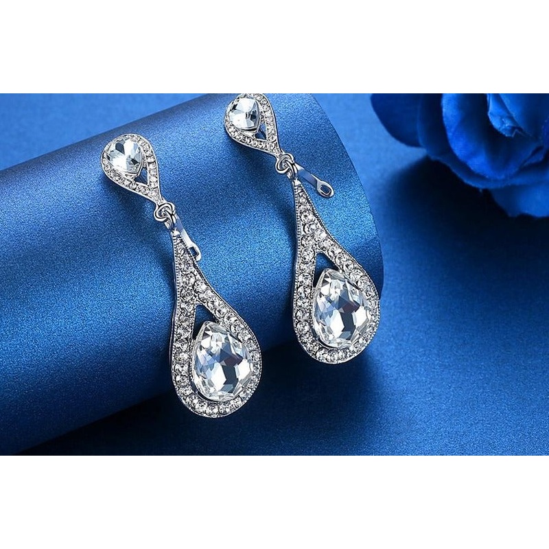 MEC-007 Crystal Pearls Long Drop Earrings Bridal Wedding Jewelry