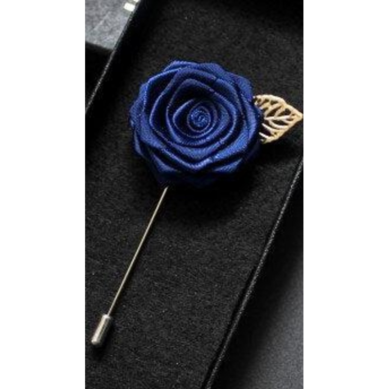 Navy Fabric Rose Flower Boutonniere, Lapel Pin Formal Wear Wedding Prom BOUT-300