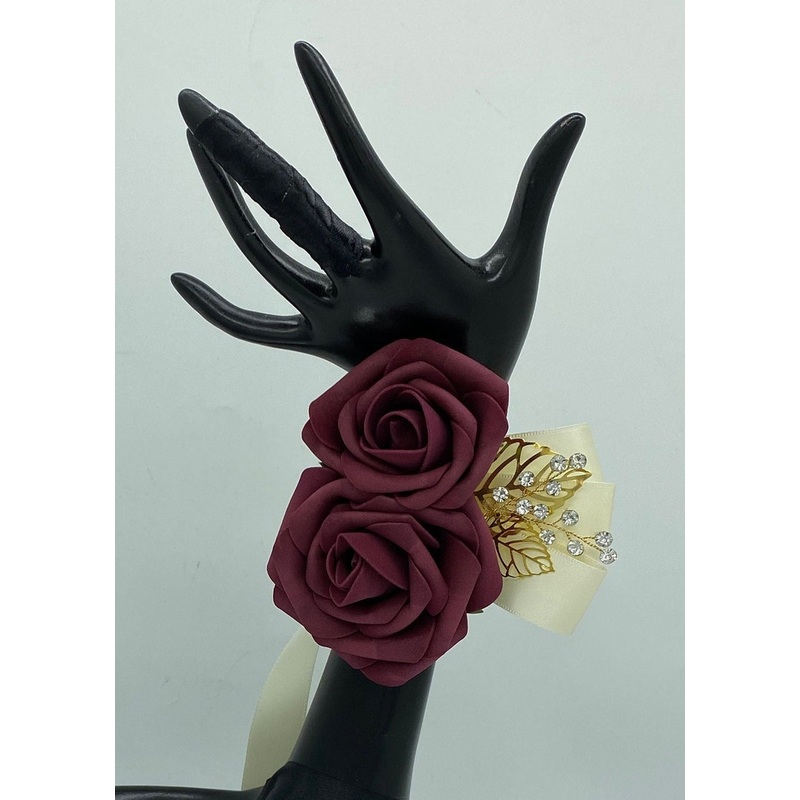 CO005 Customized Burgundy Corsage l Mens Formal wear Boutonniere, Real Touch roses l Prom, Wedding, Flower Pin, Groom, Groomsmen Lapel
