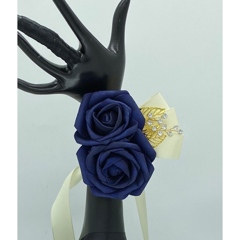 CO006 Customized Navy Blue Corsage l Mens Formal wear Boutonniere, Real Touch roses l Prom, Wedding, Flower Pin, Groom, Groomsmen Lapel