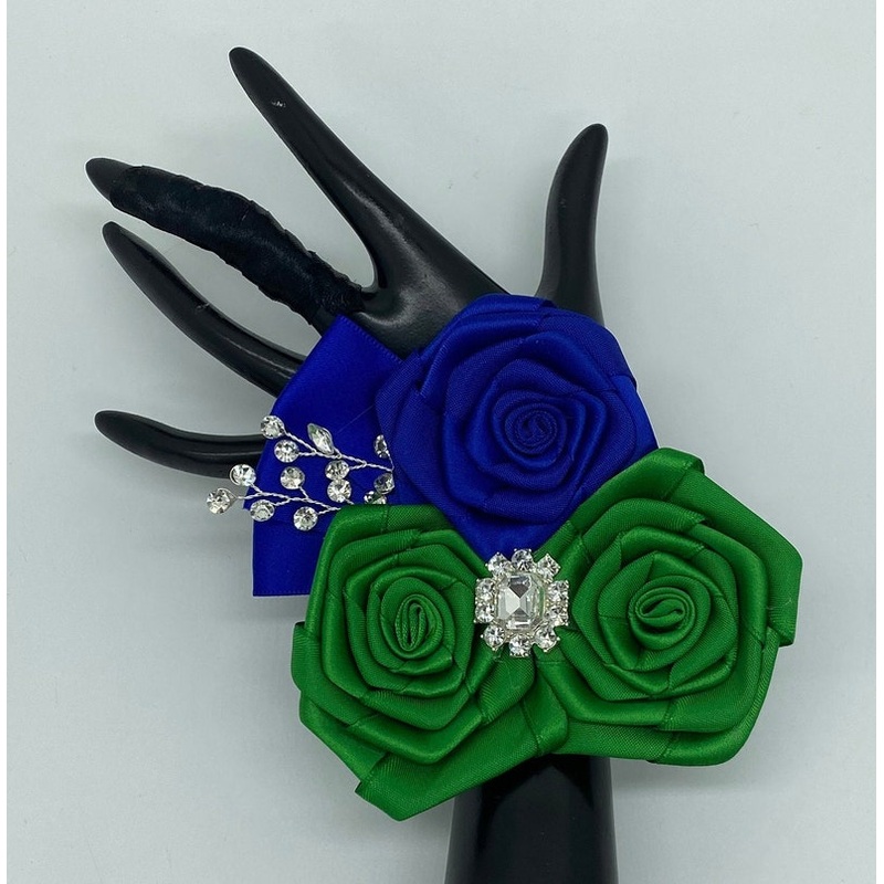 CO008 Customized Gold Burgundy Corsage l Mens Formal wear Boutonniere, Satin roses l Prom, Wedding, Flower Pin, Groom, Groomsmen Lapel