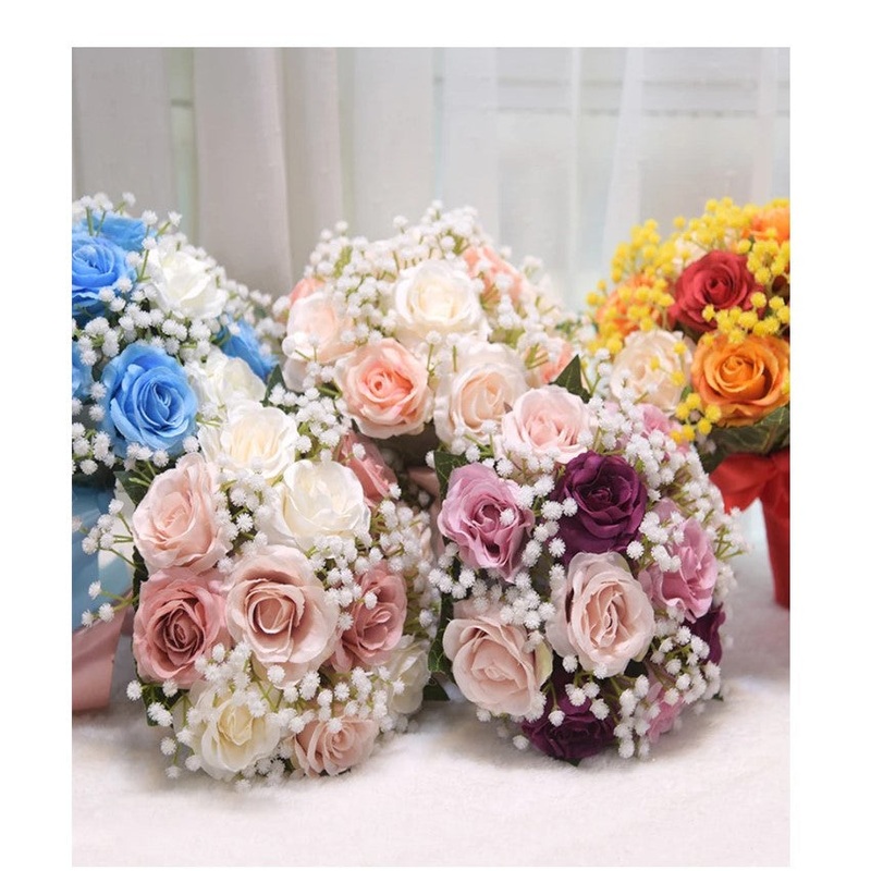 02SK – Silk Roses Brooch Bouquet Various colors