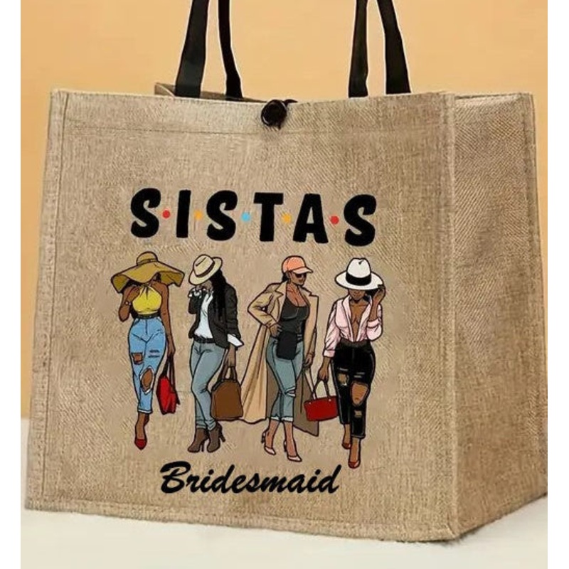 Bridal Party Personalized Gifts l Sistas Bridesmaid Canvas Tote Bag l BAG-002