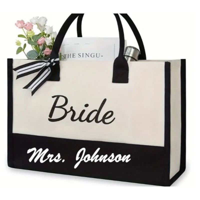 Bride Tote l Bridal Party Personalized Gifts l Bridesmaid Canvas Tote Bag l BAG-004