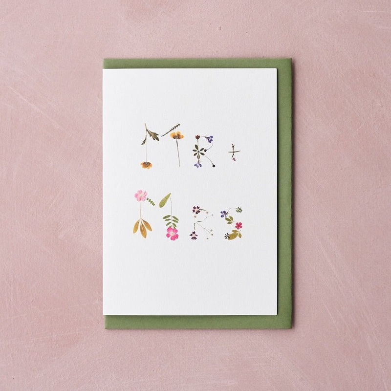 Mr + Mrs Pressed Flower Design Card