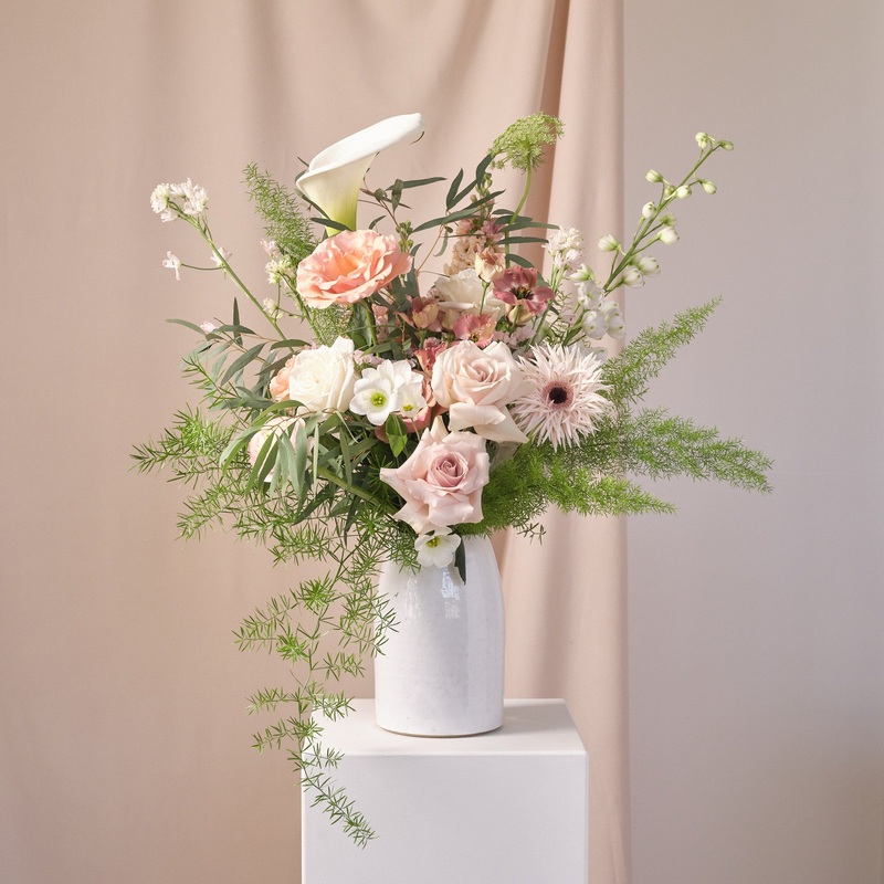 Dusty Nudes Vase Arrangements-Hand thrown white stoneware & Classic glass vase-Regular & Large & Extra Large