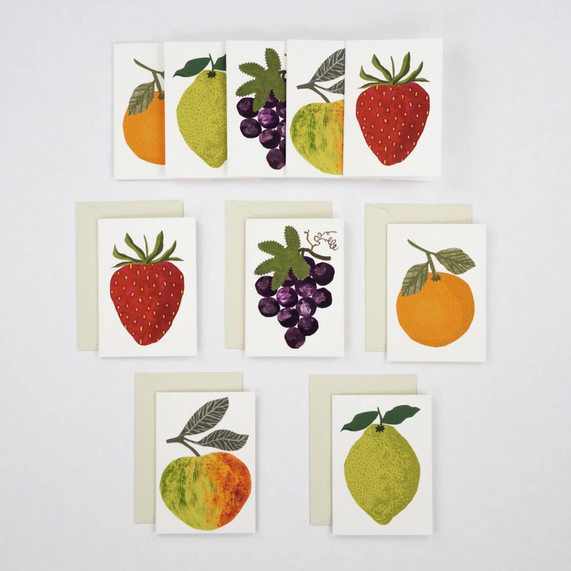 Fruit Mini Greetings Cards-Apple & Lemon & Strawberry & Orange & Grapes