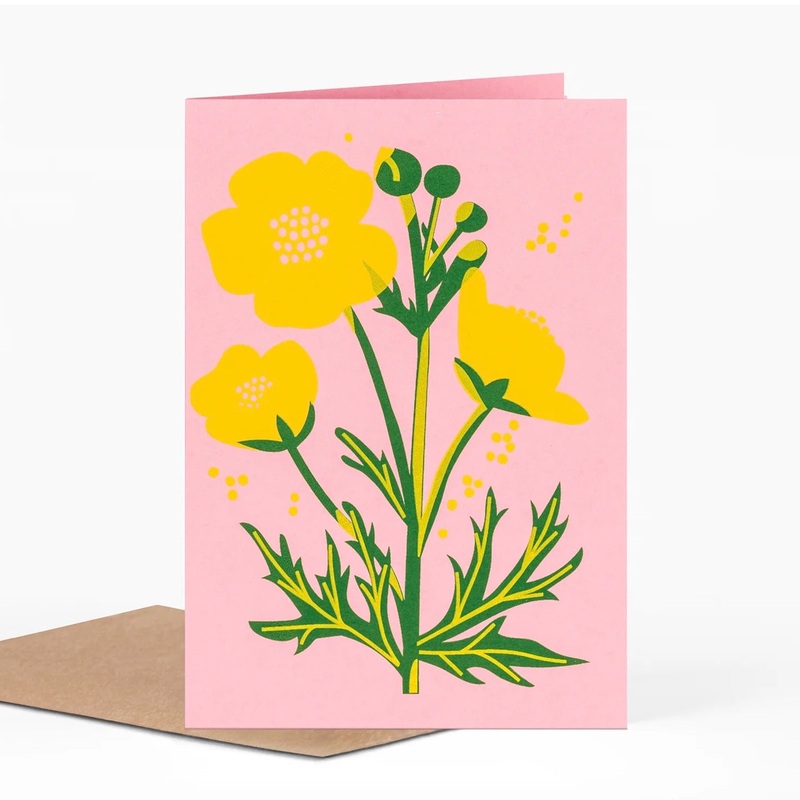 Hand Printed Buttercup Greetings Card