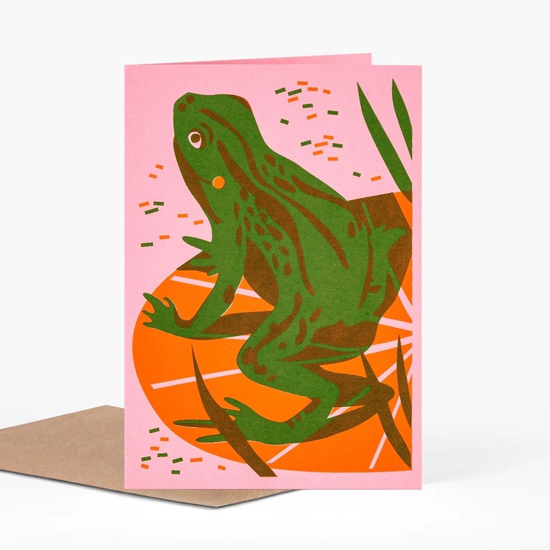Hand Printed Frog Greetings Card