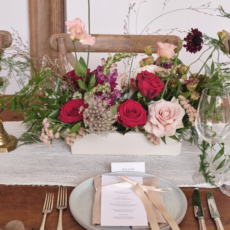 Romantic Reds Small Trough Arrangement