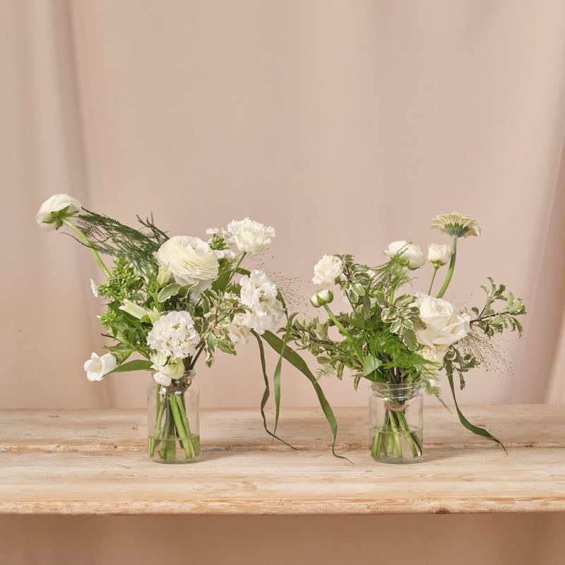 Whimsical Whites Jam Jar Arrangements