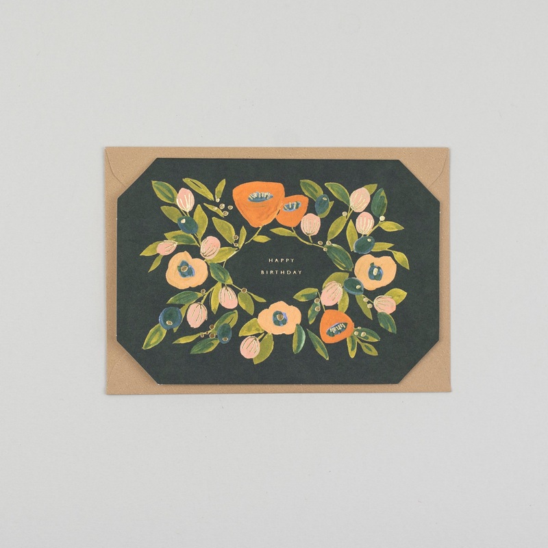 Happy Birthday Floral Wreath Greetings Card