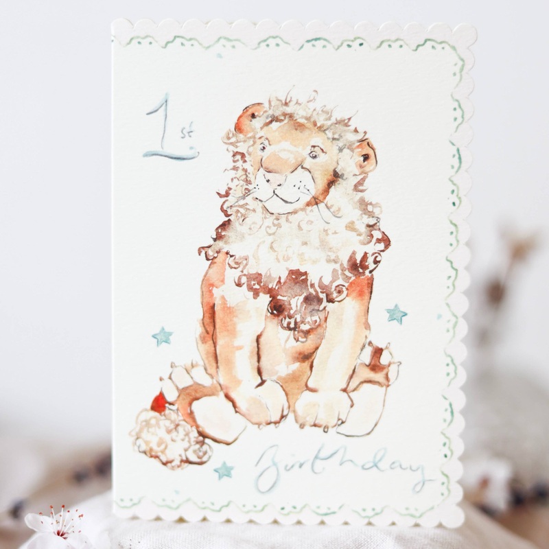 1st Birthday Lion – scalloped edge card