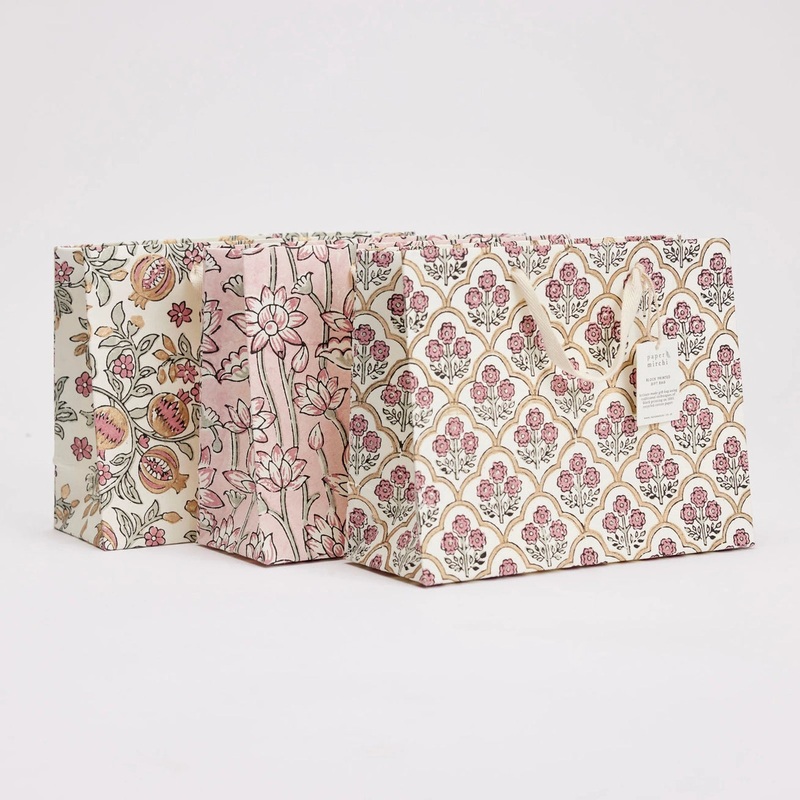 Block Printed Gift Bags | 3 Designs Available | Pink Earth | Medium