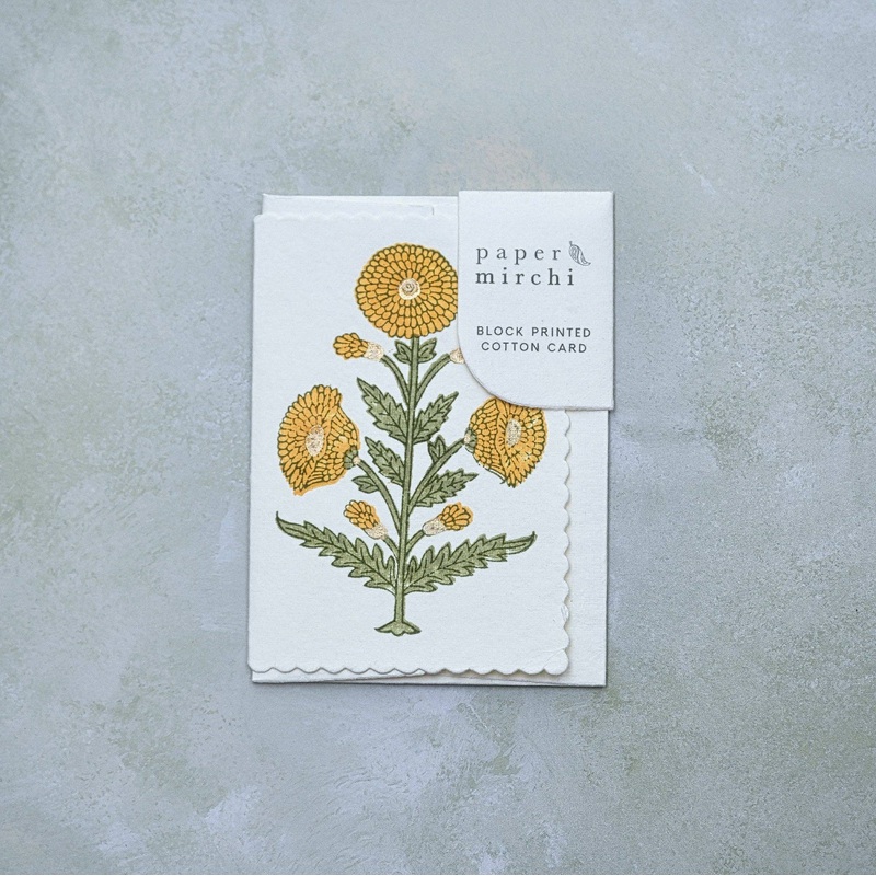 Hand Block Printed Greeting Card | Genda Saffron