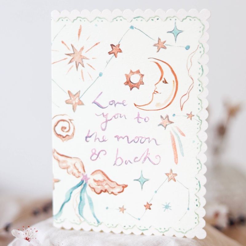 Love you to the moon & back – scalloped edge card