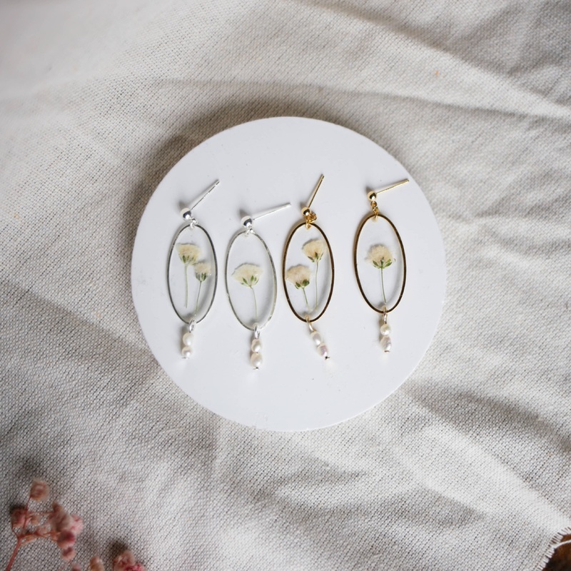 Baby Breath Dangle Stud Earrings With Freshwater Pearls