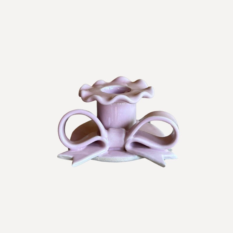Bow Frill Ceramic Candlestick | Pink
