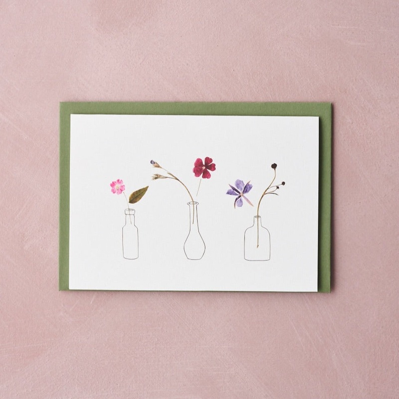 Pressed Flower Vases Greetings Card – Verbena