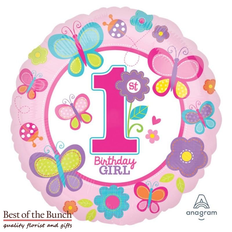 1st Birthday Girl Happy Birthday Foil Helium Balloon 45cm (18)