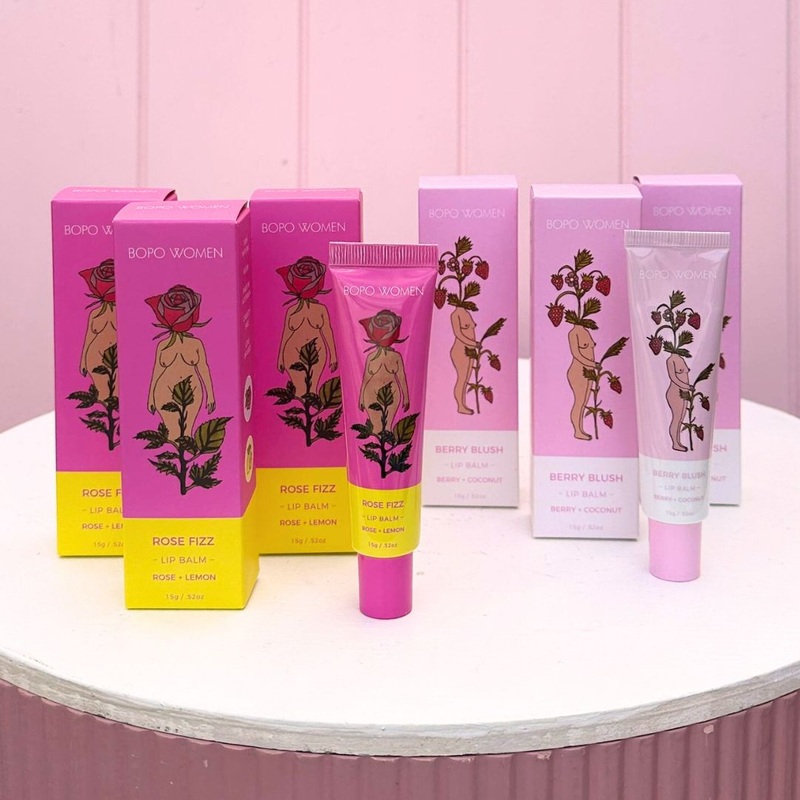 Bopo Women Lip Balm-Rose Fizz & Berry Blush