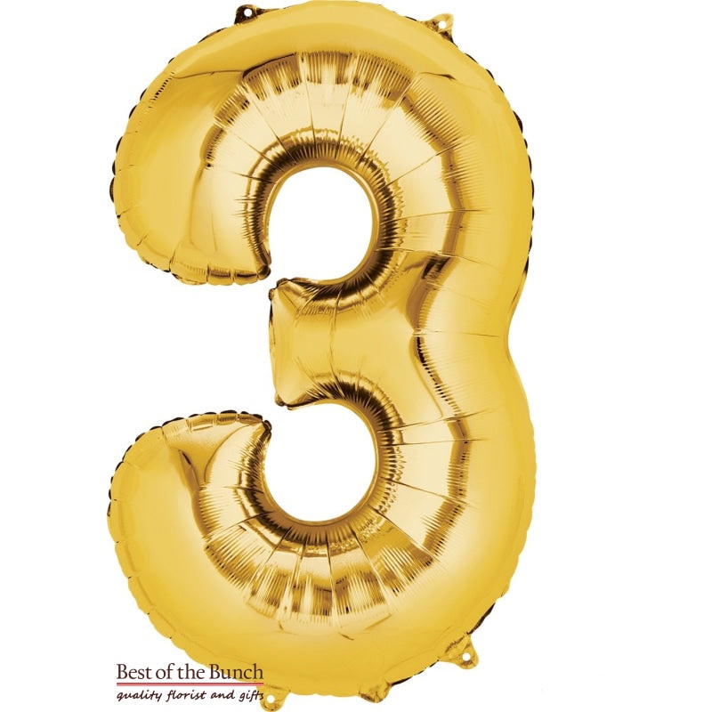 Giant XXL Extra Large Number 3 Gold Foil Helium Balloon 86cm (34)