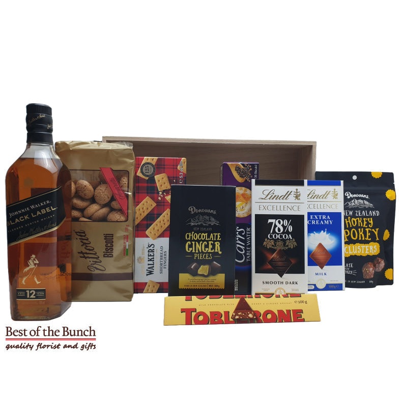 Gift Box Johnnie Walker Black Label 12 Year Old Blended Scotch Whisky With Matching Chocolates & Snacks