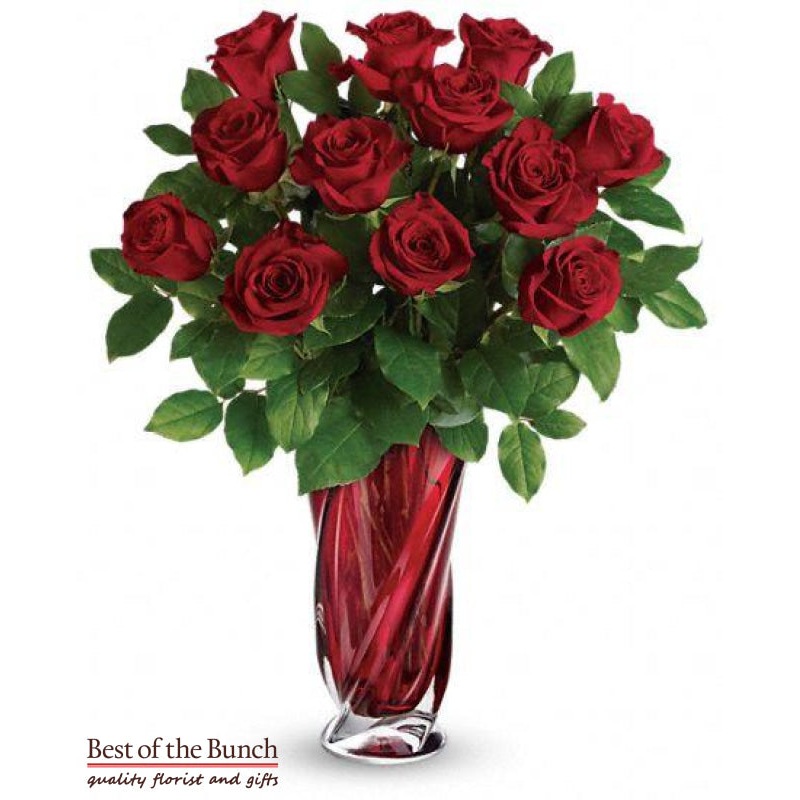 12 Long Stemmed Red Roses With Vase (40cm)