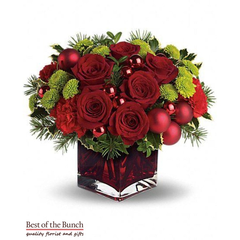 Christmas Flower Bouquet Merry and Bright with Vase