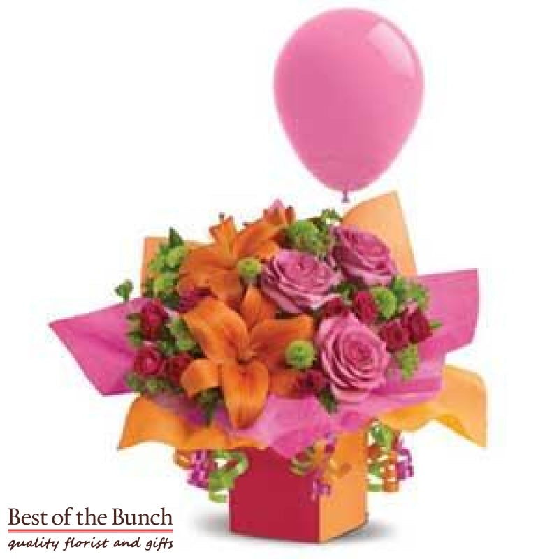 Flower Arrangement In A Box Box of Wishes with Balloon