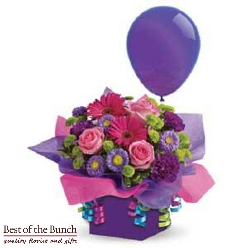 Flower Arrangement In A Box It’s My Party with Balloon