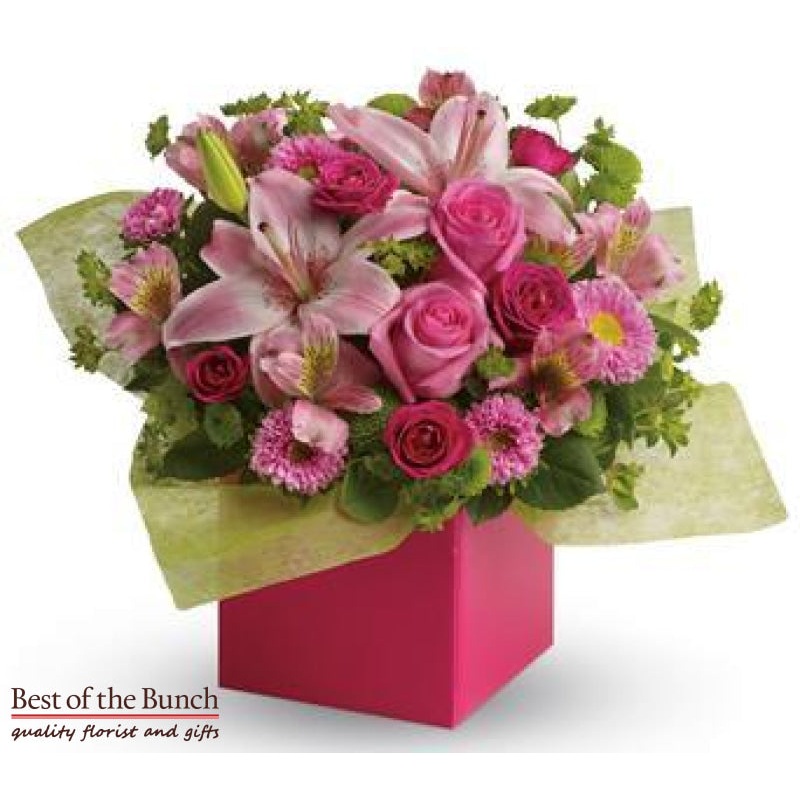 Flower Arrangement In A Box Perfectly Pink