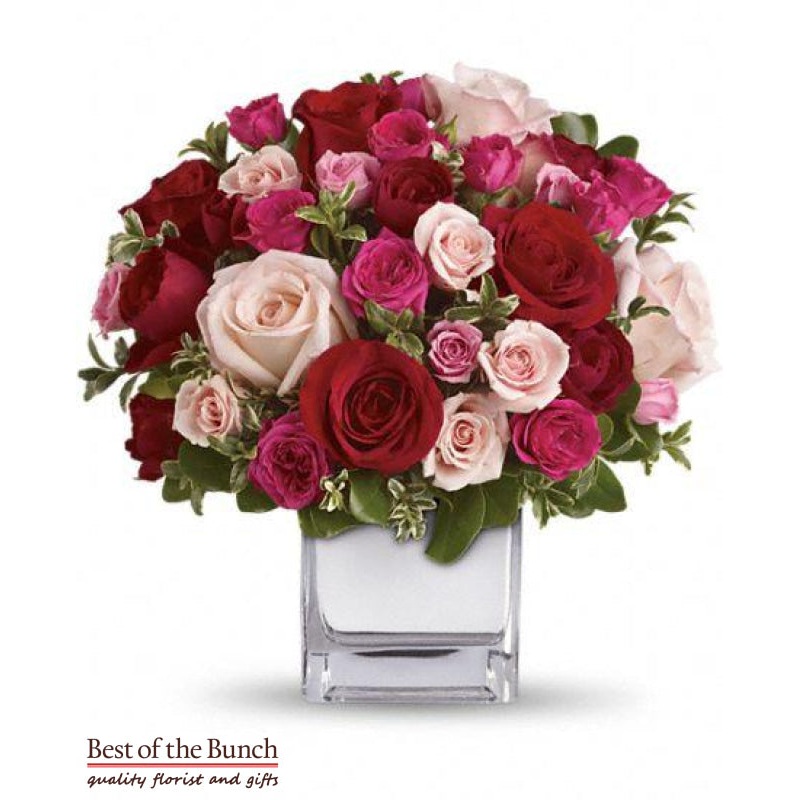 Flower Bouquet Love Medley with Red Roses with Vase