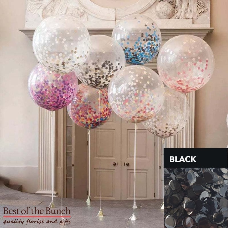 Round Black Confetti Filled Giant XXL Extra Large Helium Balloon 60cm (24) OR 90cm (36)