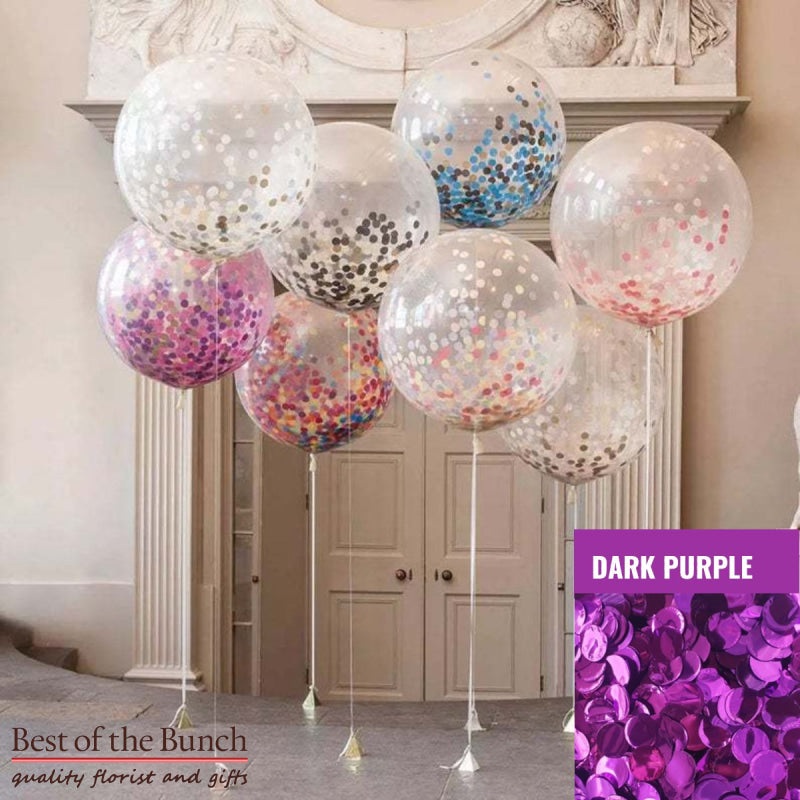 Round Dark Purple Confetti Filled Giant XXL Extra Large Helium Balloon 60cm (24) OR 90cm (36)